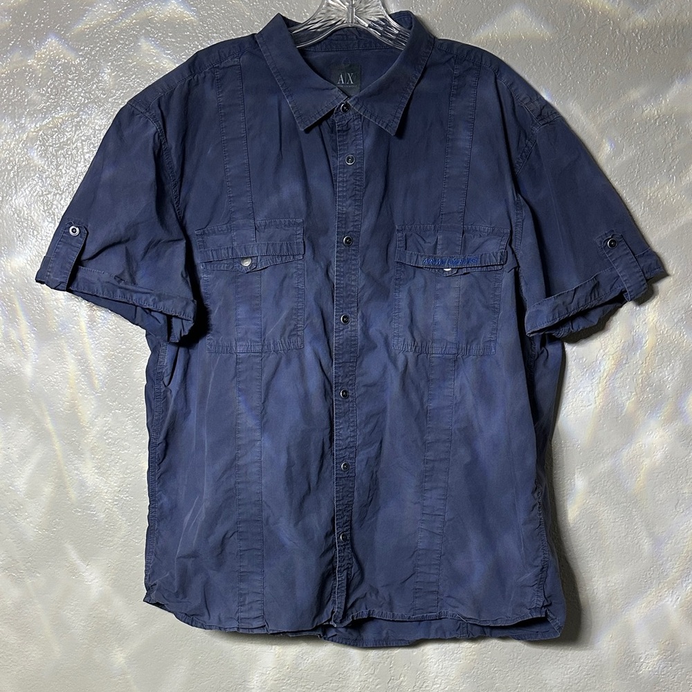 Armani Exchange Pearl Snap Men's Navy Short Sleeve Shirt Size 2XL